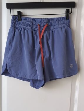 Women's Sky Blue Athletic Shorts with Orange Drawstring